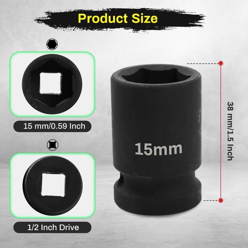 SUNKOO 1/2 Inch Drive 15mm Deep Impact Socket, CR-MO 6 Point Heavy Duty Metric Axle Nut Socket for Easy Removal of Axle and Wheel Hub Nuts - Image 2